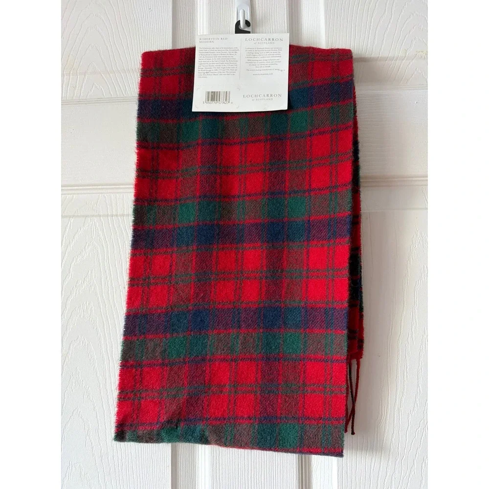 Lochcarron Scarf Unisex OS Robertson Red Modern Tartan Lambswool Plaid Scotland